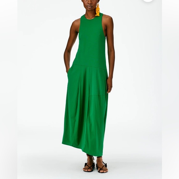 Tibi Sleeveless T-Shirt Dress 2 Green Casual Cotton Racerback Asymmetrical Prep - Picture 16 of 16